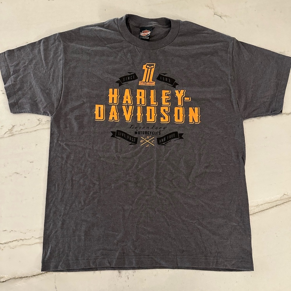 Harley Davidson Shirt Mens Large Live Fast and Gray